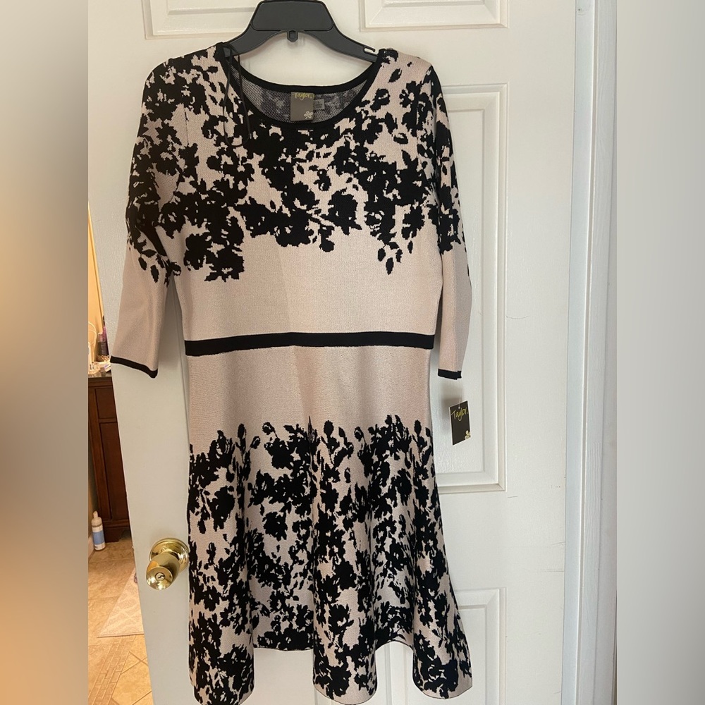 Taylor Cream and Black Floral Knit Dress